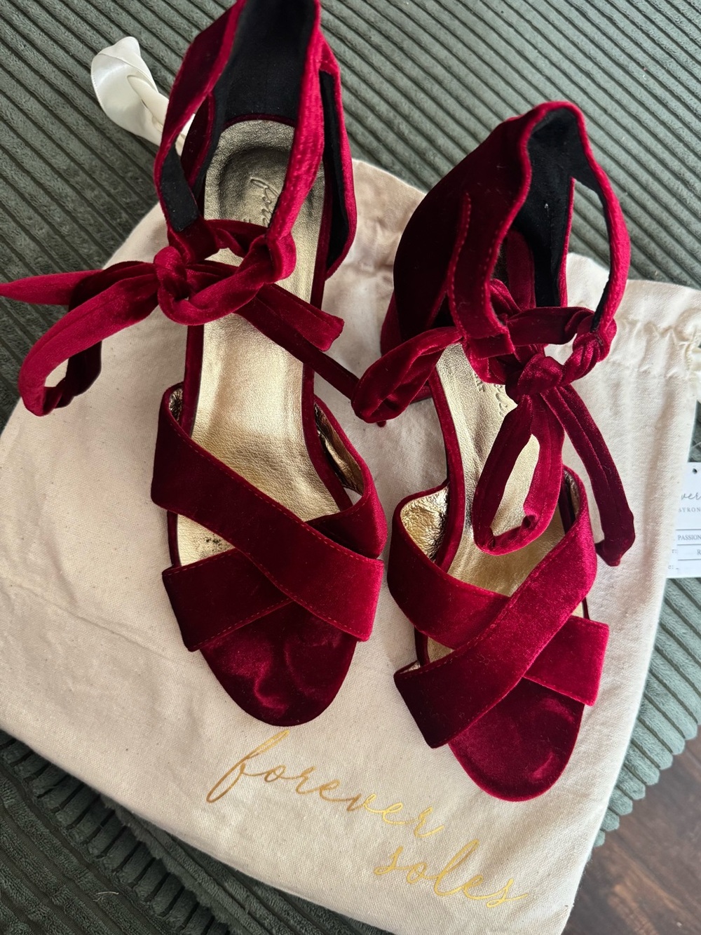 Burgundy Velvet Crisscross Tie-Up Heels